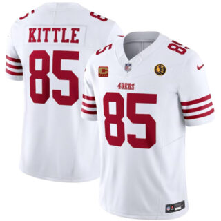 Men's San Francisco 49ers #85 George Kittle White 2023 F.U.S.E. With 4-Star C Patch And John Madden Patch Vapor Limited Stitched Football Jersey