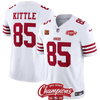 Men's San Francisco 49ers #85 George Kittle White 2023 F.U.S.E. With 4-Star C Ptach And NFC West Champions Patch Stitched Football Jersey