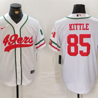 Men's San Francisco 49ers #85 George Kittle White With Patch Cool Base Stitched Baseball Jersey