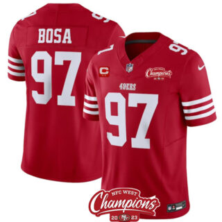 Men's San Francisco 49ers #97 Nick Bosa Red 2023 F.U.S.E. With 2-Star C Patch And NFC West Champions Patch Stitched Football Jersey