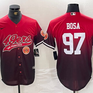 Men's San Francisco 49ers #97 Nick Bosa Red Black With Patch Cool Base Stitched Baseball Jerseys