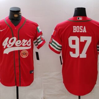 Men's San Francisco 49ers #97 Nick Bosa Red With Patch Cool Base Stitched Baseball Jerseys
