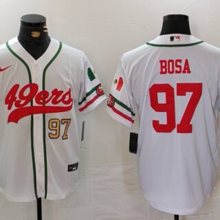 Men's San Francisco 49ers #97 Nick Bosa White With Patch Cool Base Stitched Baseball Jersey