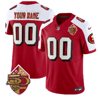 Men's San Francisco 49ers Active Player Custom Red White 2023 F.U.S.E. 50th Patch Throwback Stitched Football Jersey