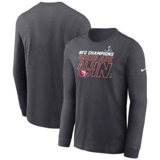 Men's San Francisco 49ers Anthracite 2023 NFC Champions Locker Room Trophy Collection Long Sleeve T-Shirt