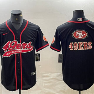 Men's San Francisco 49ers Black Team Big Logo With Patch Cool Base Stitched Baseball Jersey