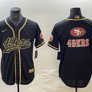 Men's San Francisco 49ers Black Team Big Logo With Patch Cool Base Stitched Baseball Jerseys