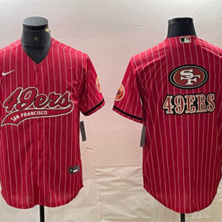 Men's San Francisco 49ers Red Team Big Logo With Patch Cool Base Stitched Baseball Jersey