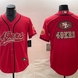 Men's San Francisco 49ers Red Team Big Logo With Patch Cool Base Stitched Baseball Jerseys