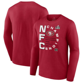 Men's San Francisco 49ers Scarlet 2023 NFC Champions Right Side Draw Long Sleeve T-Shirt