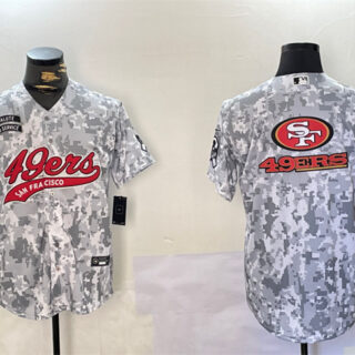 Men's San Francisco 49ers Team Big Logo 2024 Arctic Camo Salute To Service Stitched Baseball Jerseys