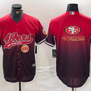 Men's San Francisco 49ers Team Big Logo Red Black With Patch Cool Base Stitched Baseball Jerseys