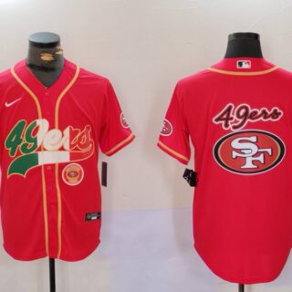 Men's San Francisco 49ers Team Big Logo Red With Patch Cool Base Stitched Baseball Jerseys