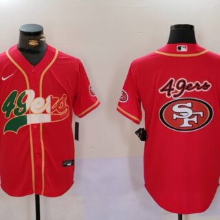 Men's San Francisco 49ers Team Big Logo Red With Patch Cool Base Stitched Baseball Jersey