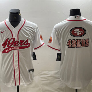 Men's San Francisco 49ers White Team Big Logo With Patch Cool Base Stitched Baseball Jersey