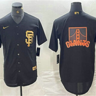 Men's San Francisco Giants Team Big Logo Black Gold Cool Base Stitched Baseball Jersey 1