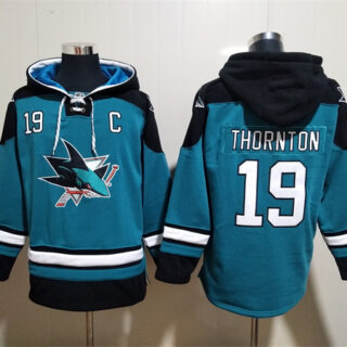 Men's San Jose Sharks #19 Joe Thornton Teal Ageless Must-Have Lace-Up Pullover Hoodie