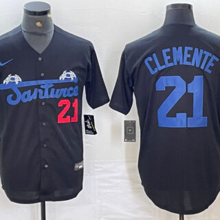 Men's Santurce Crabbers #21 Roberto Clemente Black Cool Base Stitched Baseball Jersey