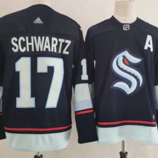 Men's Seattle Kraken #17 Jaden Schwartz Navy Blue Adidas Stitched NHL Jersey