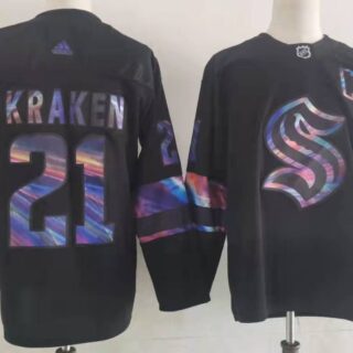 Men's Seattle Kraken #21 Kraken Black Iridescent Holographic Authentic Jersey