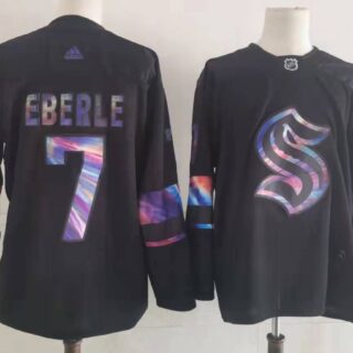 Men's Seattle Kraken #7 Jordan Eberle Black Iridescent Holographic Authentic Jersey