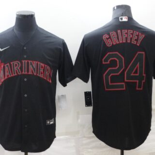 Men's Seattle Mariners #24 Ken Griffey Black Shadow Cool Base Stitched Jersey