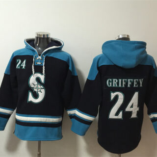 Men's Seattle Mariners #24 Ken Griffey Jr. Navy Awus Lace-Up Pullover Hoodie
