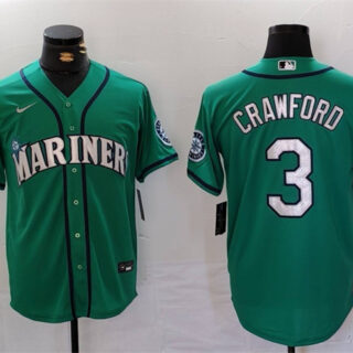 Men's Seattle Mariners #3 J.P. Crawford Aqua Cool Base Stitched Jersey