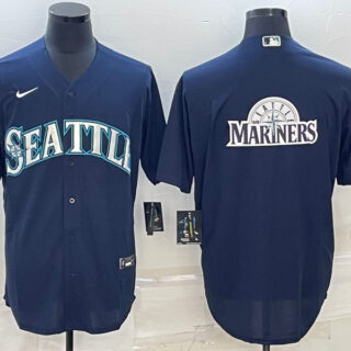 Men's Seattle Mariners Navy Team Big Logo Cool Base Stitched Jersey