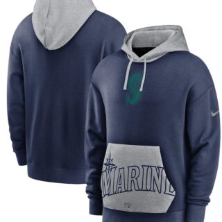 Men's Seattle Mariners Nike Navy Gray Heritage Tri Blend Pullover Hoodie