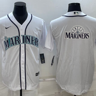 Men's Seattle Mariners White Team Big Logo Cool Base Stitched Jersey