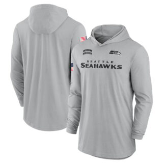 Men's Seattle Seahawks 2024 Gray Salute To Service Lightweight Performance Long Sleeve Hooded T-Shirt