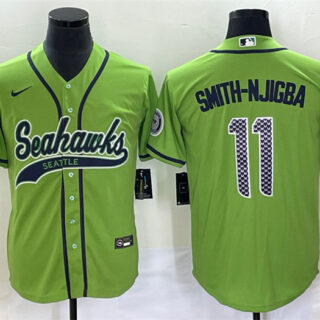 Men's Seattle Seahawks #11 Jaxon Smith-Njigba Green With Patch Cool Base Stitched Baseball Jersey
