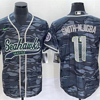 Men's Seattle Seahawks #11 Jaxon Smith-Njigba Grey With Patch Cool Base Stitched Baseball Jersey