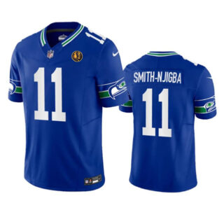 Men's Seattle Seahawks #11 Jaxon Smith-Njigba Royal 2023 F.U.S.E. Throwback With John Madden Patch Vapor Limited Stitched Football Jersey