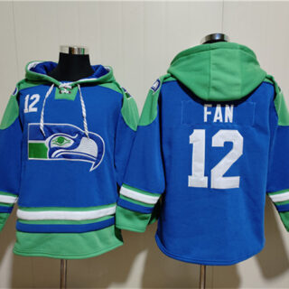 Men's Seattle Seahawks #12 Fan Royal Ageless Must-Have Lace-Up Pullover Hoodie