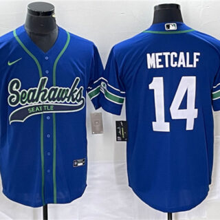 Men's Seattle Seahawks #14 DK Metcalf Royal Throwback Cool Base Stitched Baseball Jersey