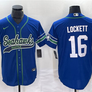 Men's Seattle Seahawks #16 Tyler Lockett Royal Throwback Cool Base Stitched Baseball Jersey