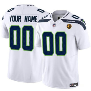 Men's Seattle Seahawks Active Player Custom White 2023 F.U.S.E. With John Madden Patch Vapor Limited Stitched Football Jersey