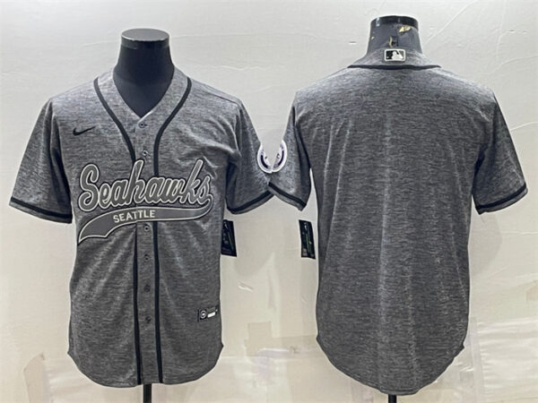 Men's Seattle Seahawks Blank Grey With Patch Cool Base Stitched Baseball Jersey