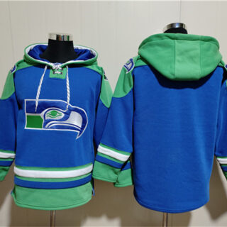 Men's Seattle Seahawks Blank Royal Ageless Must-Have Lace-Up Pullover Hoodie
