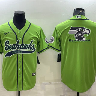 Men's Seattle Seahawks Green Team Big Logo With Patch Cool Base Stitched Baseball Jersey