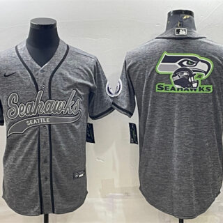 Men's Seattle Seahawks Grey Team Big Logo With Patch Cool Base Stitched Baseball Jersey
