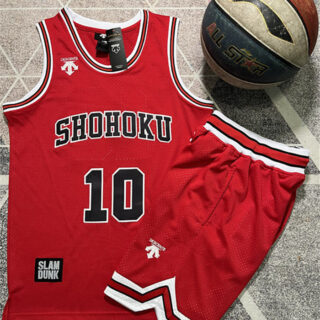 Men's Shohoku #10 Sakuragi Hanamichi Red Stitched Basketball Jersey And Shorts Suit