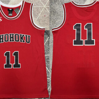 Men's Shohoku #11 Kaede Rukawa Red Stitched Basketball Jersey