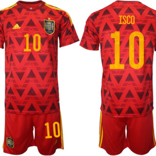 Men's Spain #10 Isco Red Home Soccer Jersey Suit