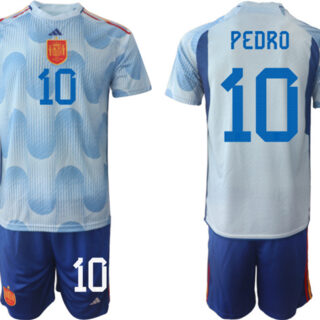Men's Spain #10 Pedro Blue Away Soccer Jersey Suit