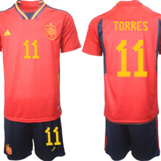 Men's Spain #11 Torres Red Home Soccer Jersey Suit