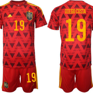 Men's Spain #19 Diego Costa Home Soccer Jersey Suit