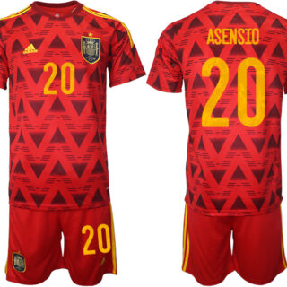 Men's Spain #20 Asensio Red Home Soccer Jersey Suit